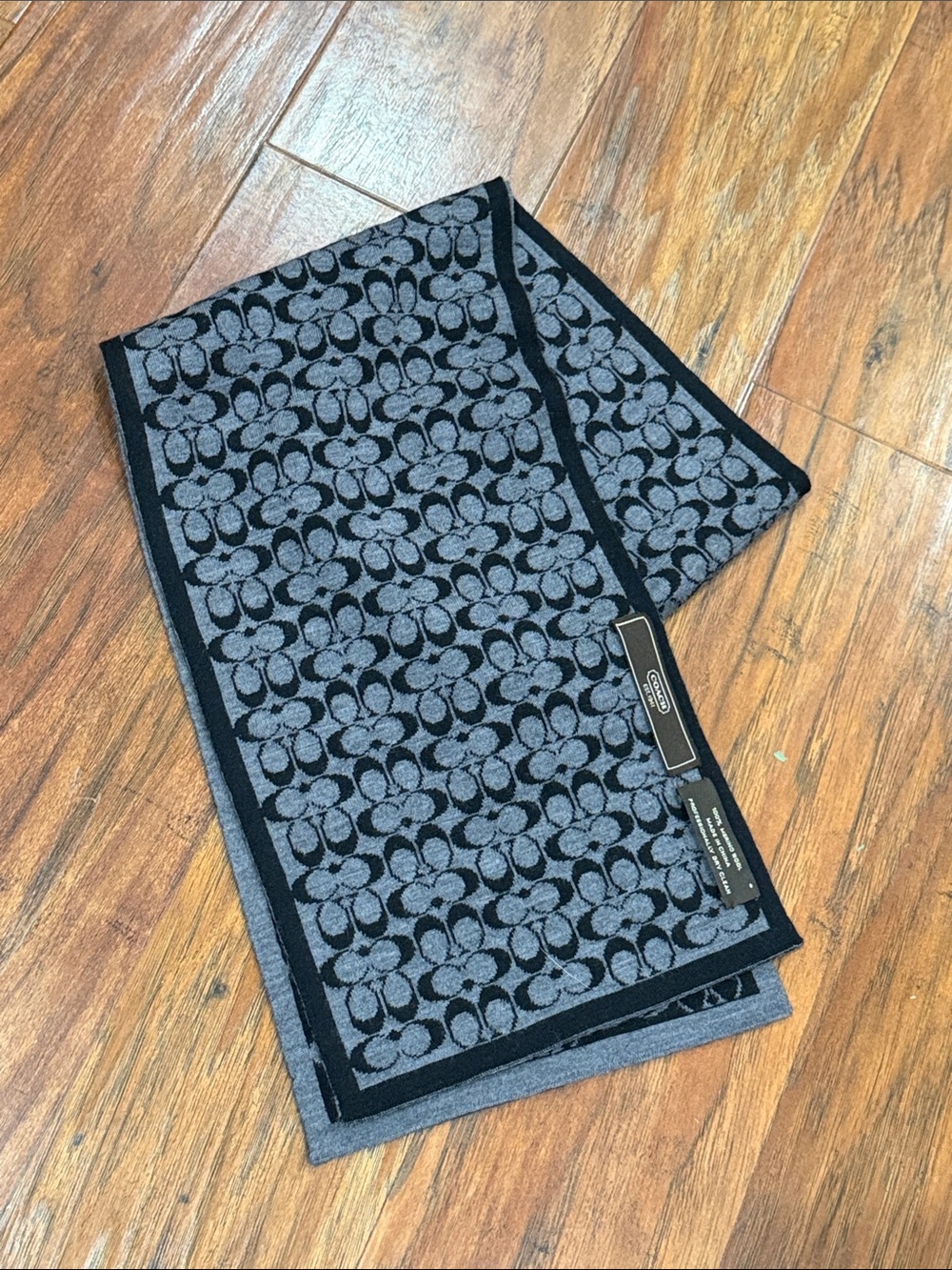Coach Black and Gray Floral Jacquard Scarf
